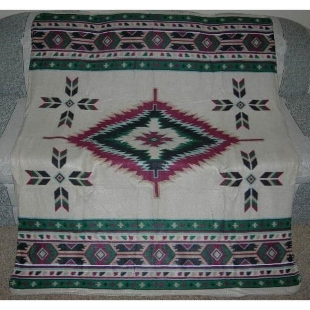 New Cream Green Red Polar Fleece Throw Gift Blanket Southwest SOFT Serape NIP